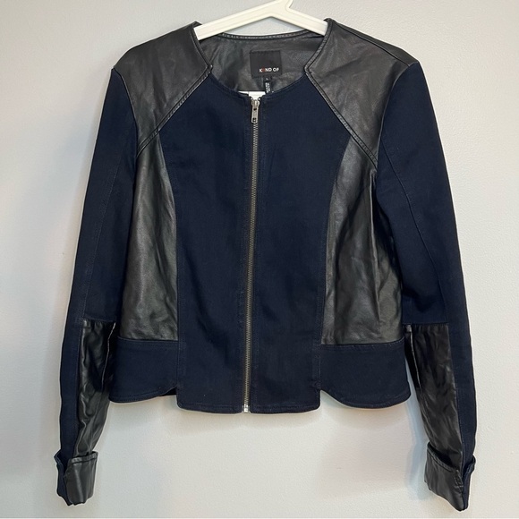kiind of Jackets & Blazers - Kiind of Thalia faux leather two toned jacket Sz L Navy Black Cotton Chic City